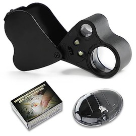 Lupa de Mano con Luz LED 30X 60X Aumentos Ideal para Joyas Piedras Preciosas Monedas y Sellos Lupa Plegable y Portátil Personas Mayores Lectura inspección Monedas