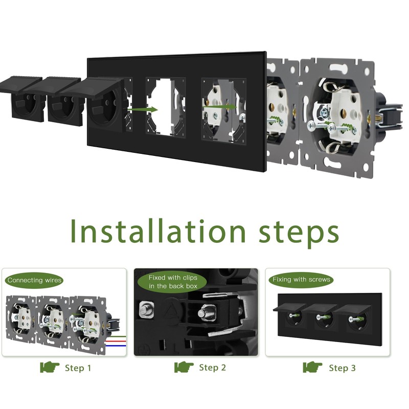 BSEED 3-Way Socket with Waterproof Cover, Schuko Socket with Plug-In