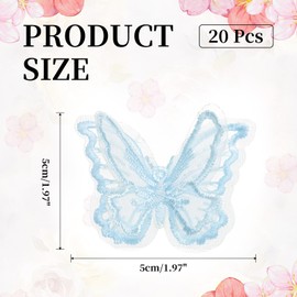 PATIKIL 20Pcs Butterfly Appliques Embellishments, 2 inches Double Layer Lace Organza Butterfly Patches Sew On Appliques for Wedding Bride Dress Clothes Hat Curtain, Blue