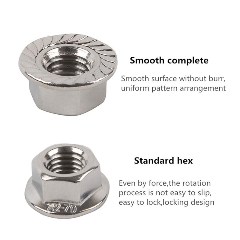 RUOFENG Stainless Steel Serrated Hex Flange Lock Nuts 50pcs (M5)
