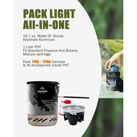 Wild-Wind Portable Backpacking Stove WILD-WIND X0 Lightweight 1 Liter Pot  (black/grey)