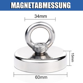 Magnet Strong Neodymium Magnets, Extra Strong Magnetic Fishing, 60 mm Super Strong Fishing Magnet with Hole for Home, Workshop, Pond Recovery, for Magnetic Fishing in Lakes, Lawn, Ocean, Pack of 1