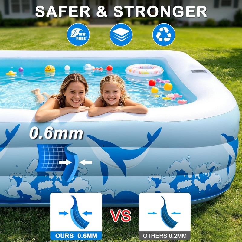 Large Inflatable Pool with Light, 12TF x 6.5TF Inflatable Swimming