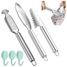 Tkxjry Pack of 3 Fish Scaler Remover, Fish Scale Remover, Fish Scale Scraper, Stainless Steel Fish Scaler, Fish Scale Remover, for Kitchen, Seafood Markets (with 3 Hooks)
