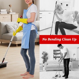 UPRefine Broom with Dustpan Combo Set 50” Adjustable Long Handle 180 Degree Rotating Broom Set with Comb Teeth Upright Standing Dust Pan for Home Room Kitchen