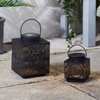 Lights4fun 12 cm Patterned LED Solar Lantern Taza Black Metal