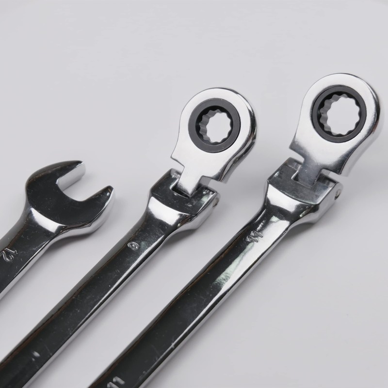 Vokenforu 15mm Flex-Head Ratchet Spanner, Metric Wrench, Chrome Vanadium Steel,