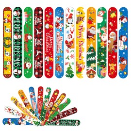 Mienocol 24 PCS Christmas Slap Bracelets,Xmax Party Favors Wristband Slap Band for Kids Christmas Snap Band Bracelets for Christmas Party Bag Fillers Stocking Fillers Xmas Party Supplies
