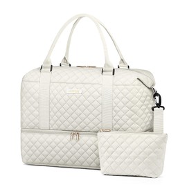 HOTOR Travel Duffel Bag - Large Weekender Bags for Women, Carry On Bag with Shoe Compartment, Overnight Bag with Toiletry Bag for Travel Essentials and Travel Accessories, Beige, 34.0×45.0×20.0cm