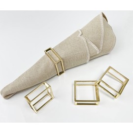Fennco Styles Square Metal Frame Napkin Rings, Set of 4 - Gold Minimalist Bangle Napkin Holders for Home, Dining Room, Banquets, Family Gatherings, Holidays and Special Occasions
