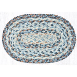 Capitol Earth Rugs Denim Blues 10"x15" Oval Placemat Mat, Braided Jute MS-9-119