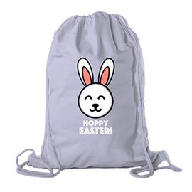 Easter Basket Backpack Bulk Cotton Drawstring Cinch Bags Easter Bunny Gift Bags - Hoppy Easter - Steel CA2725EasterDTG S3