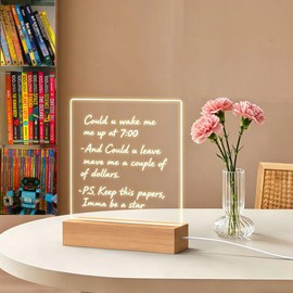 2-in-1 LED Night Light & Dry-Erase Board, 5.91x5.91"Wooden Acrylic Light, LED Note Board Message Board, Arcrylic Memo Board Doodle Glow Board for Father's Day Mother's Day Wedding Birthday Anniversary