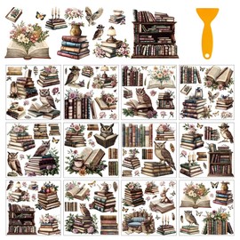 arricraft 12 Sheets Owl Decals for Scratching Up for Crafts Scratch Transfer Stickers with Vintage Books PVC for Rubbing on DIY Furniture Windows Wood 5.5 x 5.5 mm