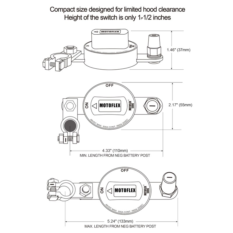 MOTOFLEX Battery Disconnect Switch 12V-48V Top Post Battery Quick Disconnect,