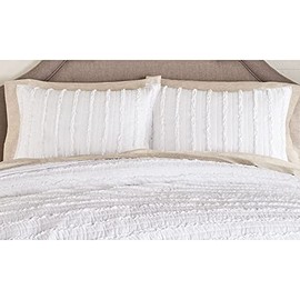 Set of Two (2) Solid Ruffle Stripe Standard Size Quilted Pillow Shams, Pillowcases 100% Cotton (Better Homes &Gardens) (White) 20"x28"