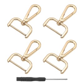 QUARKZMAN Pack of 4 Swivel Carabiner Hooks, 32 mm (1 Inch) D-Ring Removable Snap Hook Metal Lobster Clasp with Screwdriver for Making, Gold