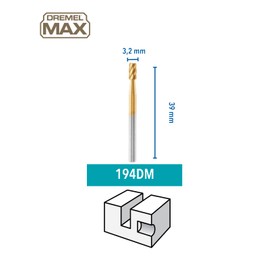 Dremel MAX High Performance Carving Bit (194DM) 2 Titanium Coated High-performance Bits for Carving and Engraving, 3.2mm, Max Life Durability