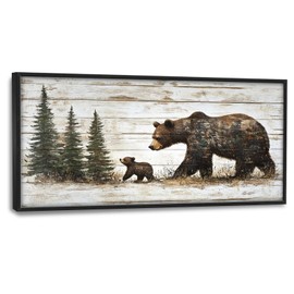 Bear Wall Art, Farmhouse Brown Bear Pictures Wall Decor, Rustic Wild Animal and Forest Canvas Prints Painting, Large Framed Artwork For Bathroom Living Room Office Bedroom 60"x 30"