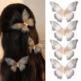 Butterfly Hair Clips Pins for Girls Faux Pearl Butterfly Hair Barrettes Double Layer Glitter Butterfly Clips Fairy Hairpin Cute Butterfly Snap Hair Clip Retro Hair Accessories for Women (4Pcs)