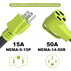 AOWEITOUR 50 Amp to 110 Adapter RV Cord, NEMA 5-15P Male to 14-50R Female , Heavy Duty STW 10 Gauge for RV Trailer Camper,Electrical Power Dogbone Plug(12 Inch)