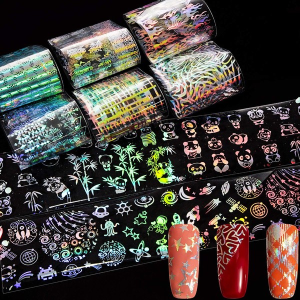 28 Sheets Laser Nail Art Foil Stickers Holographic Flame Transfer Sticker Laser Gradient Wraps Nail Art Stickers for DIY Nail Art Manicure Decoration