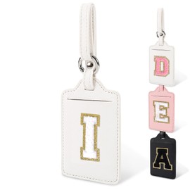 Initial Letter Luggage Tags for Suitcases, Monogrammed Suitcase Luggage Identifier Name Tag, PU Leather TSA Approved Luggage Tags,Bag Tags for Men Women Kids Luggage Handbags Schoolbags(White-White I)