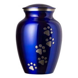 Best Friend Services Pet Urn for Dogs and Cats Ottillie Paws Tribute Series (Size:Large, Color: Sapphire Blue, Paws:Vertical Pewter, Base Stain: Walnut, Plate: Silver/Black)