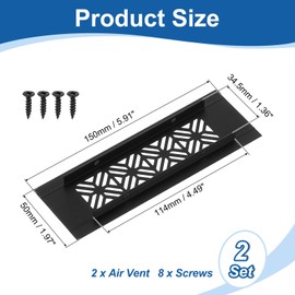 sourcing map 2Pcs Aluminum Alloy Air Vents, 150 x 50mm / 5.9 x 2" Rectangle Louvered Ventilation Grille Cover with Mounting Screws for Door Cabinet Wardrobe, Matt Black