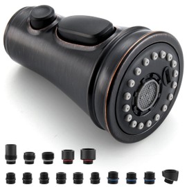 Kitchen Faucet Replacement Spray Head - with 15 Adapters, Pull Down Faucet Sprayer with 3-Function Nozzle, Oil-Rubbed Bronze, Kitchen Sink Faucet Head Replacement