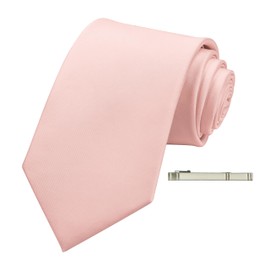BEWDIO Extra Long Ties for Men, Silk Satin Tie with Clip, Light Pink Mens Neckties for Big And Tall (65-18XL)