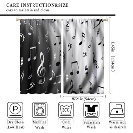 Music Window Curtains, Black White Musical Notes Abstract Pattern Window Treatments for Bedroom Living Room Nursery Kids Room Decorative Drapes 2 Panel Sets,42x45 Inch