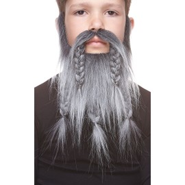 Mustaches Self Adhesive Viking Dwarf Fake Beard for Kids, Novelty, Small False Facial Hair, Costume Accessory for Children, Salt and Pepper Color