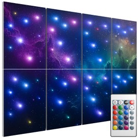 HYCHINS 8 Pack Self-Adhesive Sound Proof Foam Panels for Walls with Fiber Optic Starlight, 48" X 32" Art Acoustic Panels, Decorative Soundproof Wall Panels for Home Studio Colorful Stars