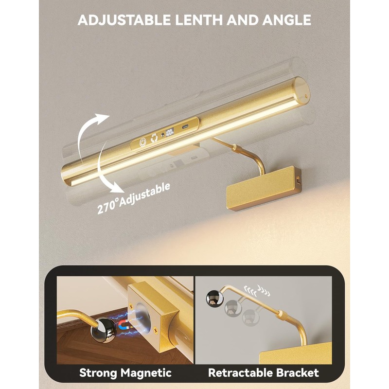 Skairipa 13" Rechargeable Picture Light for Wall with Remote, Gold