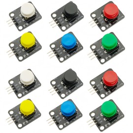 Yuuhseel 2 Sets Six Colors 12x12mm Big Button Module 3Pins Black Red White Yellow Green Blue Tactile Push Micro Button Switch for Electronic Building Blocks