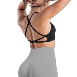 JN JANPRINT Backless Sports Bra Seamless Workouts Criss Cross Back Yoga Strappy Bra with Removable Padded Gym Top Black