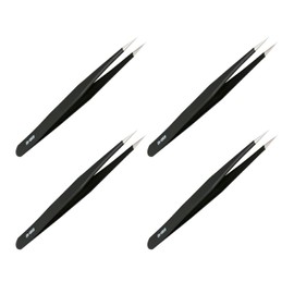 Aopin ESD-12 Anti-Static Precision Tweezers, Anti-Static, Multifunctional, Polished Edges, Suitable for Electronic Repair, Laboratory, Jewelry Making, 4 Pieces Black