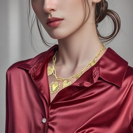 Emibele Golden Necklace Women's Trendy Charm Chain with Bow Faux Pearl Cowboy Hats and Boot Pendants 18K Gold Plated Stainless Steel Tarnish Resistant Chunky Chain for Summer Beach, /, No Gemstone