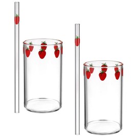 Luxshiny 2 Juegos De Tazas De Fresa Taza Transparente Con Vaso Lindo Taza Para Beber Jugo Taza De Agua Taza De Té Taza De Desayuno De Cristal Kawaii Para Cocina Hogar Regalo De Pareja