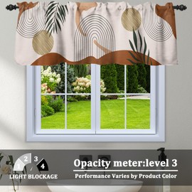 Renaiss 42 x 18 Inch Mid Century Boho Kitchen Curtains Valance Rod Pocket Geometric Modern Bohemian Arch Leaves Abstract Aesthetic Small Short Cafe Curtain Window Treatment Drapes Home Decoration