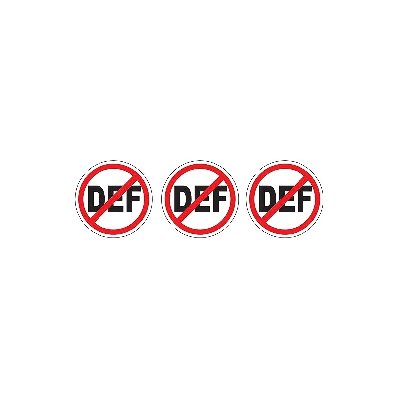 NO DEF (Diesel Exhaust Fluid) 3 Stickers/Decals 3.5x3.5 AUS 32