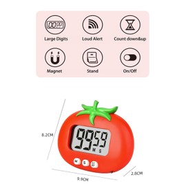 WEUPTOK Digital Kitchen Timers, Large LED Display Magnetic Countdown Timer for Cooking Baking Studying Teaching (Tomato)