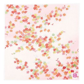 Yamamoto Jin Shoten Yuzen Embroidered Handkerchief, Autumn Leaves A, Pink [1708-A] Japanese Pattern, Elegant, Made in Japan