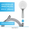 Bächlein Universal Shower Head with 3 Jet Types, Easy to