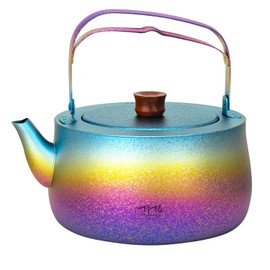 TiTo Titanium 800ml/27fl oz Titanium Kettle with Folding Handle Filter Teapot Ultralight Portable Coffee Boil Water Pot for Outdoor Camping Hiking Travel Backpacking Drinkware (N2-Ice Blue Colorful)
