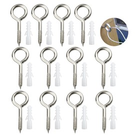 YPLonon Eye Bolts Eye Bolts Pack of 12 Eye Screws Wood Thread M5 x 65 mm Eye Screw Eyelets 304 Stainless Steel Ring Screw Self-Tapping Screws for Hanging Clothes Crafts Ropes