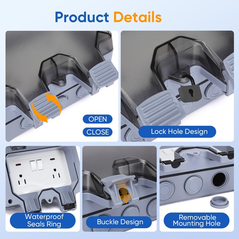 XINYIELE Outdoor Power Outlet,Outdoor Extension Cord Waterproof Double Wall Outlet