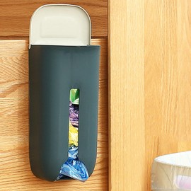 Grocery Bag Dispenser for Plastic Bags, Garbage Bag Dispenser Large Capacity with Bottom Opening, Visible Trash Bag Organizer for Kitchen, Easy Installation (Dark Blue)