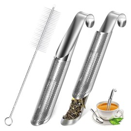 TOYSS Stainless Steel Stick Pipe Tea Steeper Strainer, 2 Pack with Cleaning Brush, Silver